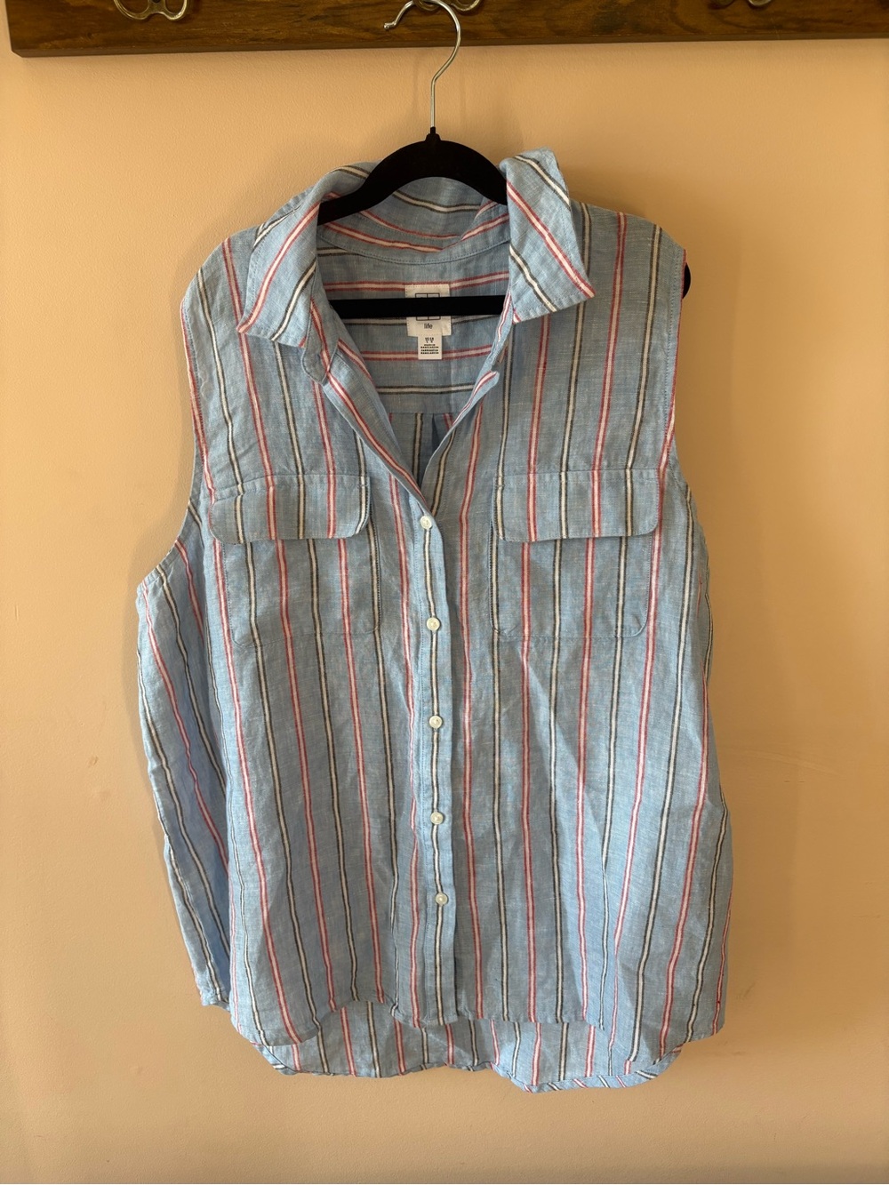 100% linen womens size large button up tank top - Core life